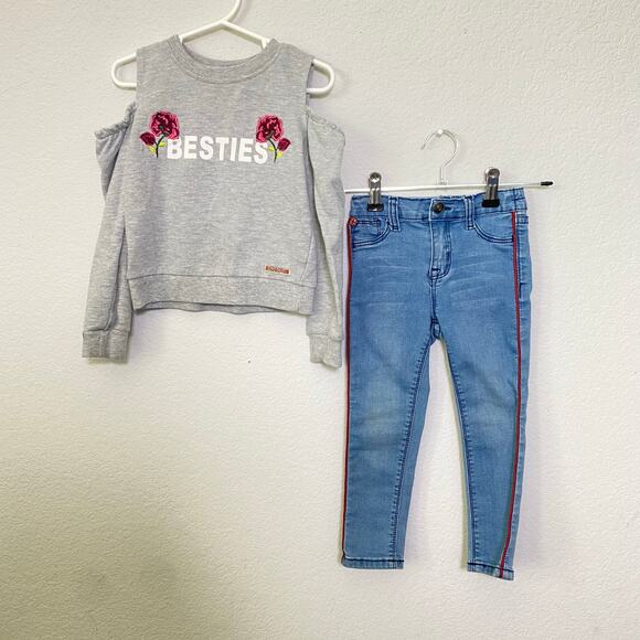 Hudson Cold Shoulder Sweatshirt Embroidered ''Besties" Skinny Jean Set Size 3T‎ - Picture 1 of 12